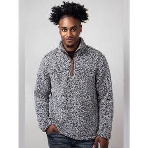 Alpine Sherpa Men's S Gray Teddy Fleece Quarter Zip Pullover Jacket Pockets